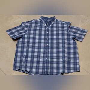 George Men's Short-Sleeve Blue Plaid Button-Up Shirt XL/XG 46-48 New without tag